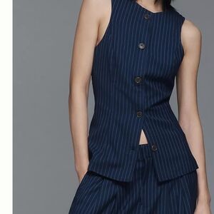 Maeve Anthropologie Striped Sleeveless Blouse - Dark Blue/White - Size S